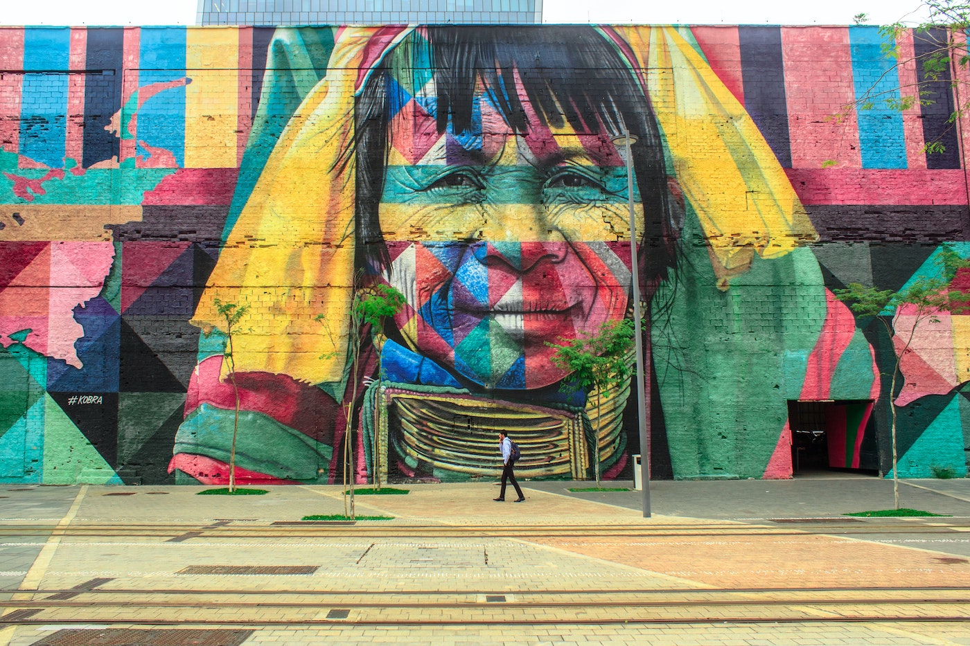 Gometric mural of Native American woman, Coachella Valley